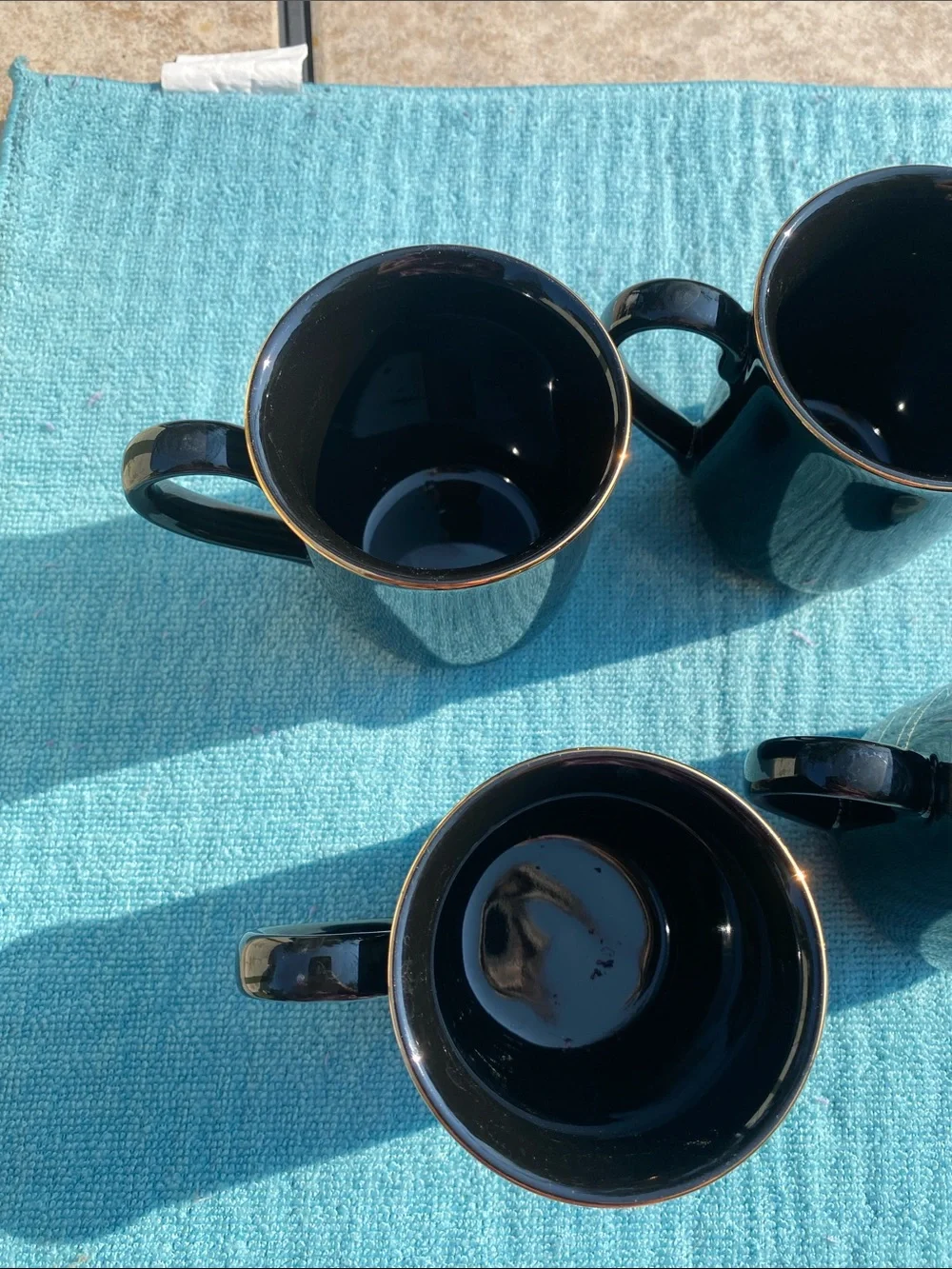 VTG Otagiri Japan Black 22K Gold Seashell Coral Starfish Ceramic Mugs - Set of 4